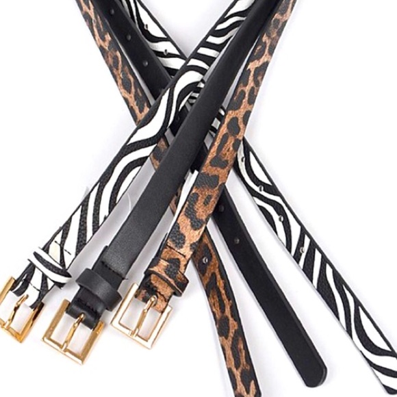 3 PC Leather Animal Print Skinny Belt Statement Set - Picture 3 of 5